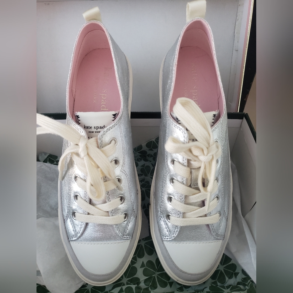 Kate Spade sneakers, size 8.5, metallic silver